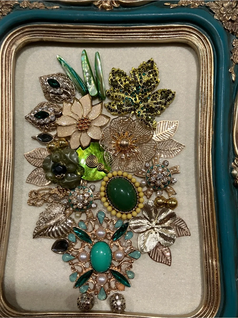 Teal and Gold Vintage-Inspired Floral Wall Art Frame